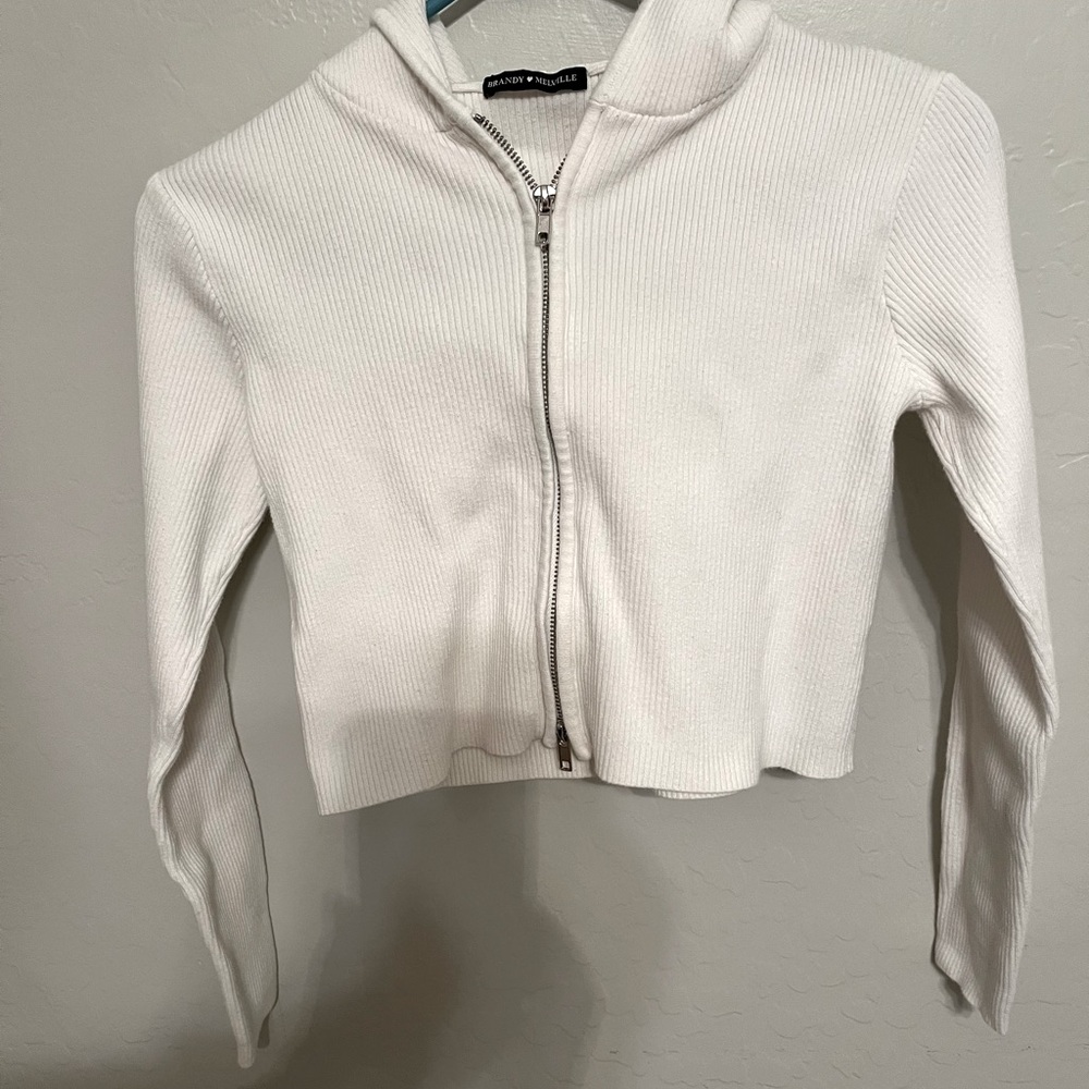 White Brandy Melville zip up hoodie sweater